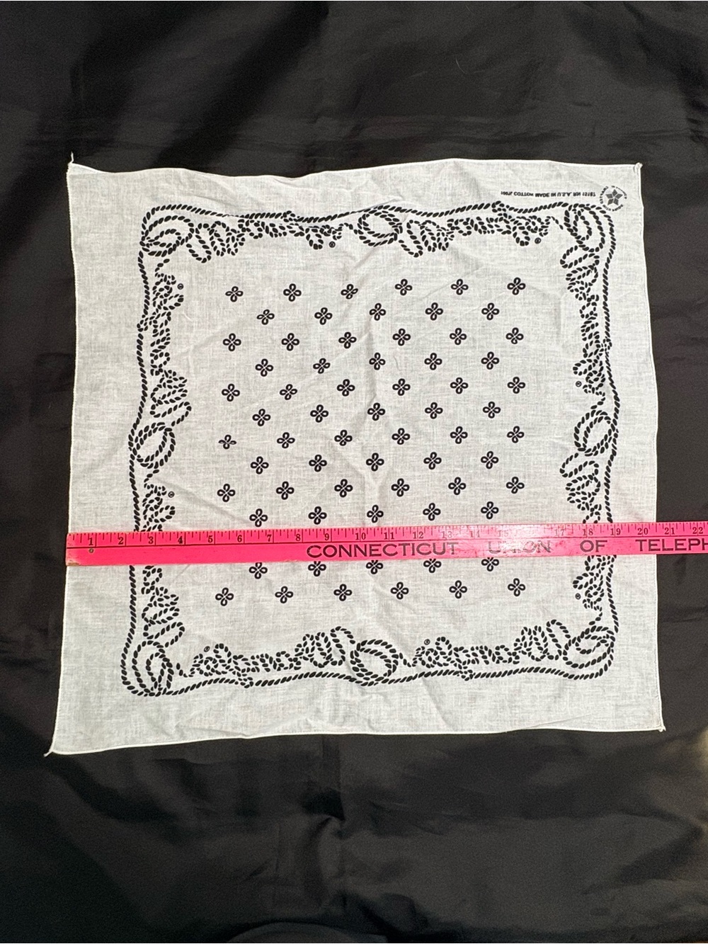 Vintage Wrangler Promo Bandana Black White Rope Border 100% Cotton Made USA - Picture 5 of 6